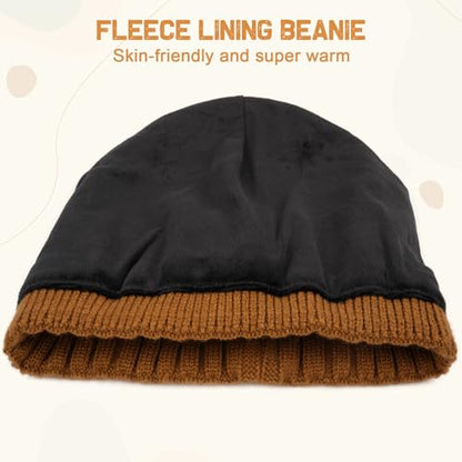 Wmcaps Fleece Lined Knit Beanie for Men Women, Soft Warm Winter Hat - color: Caramel