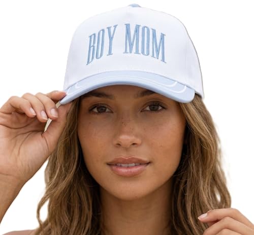 D&Y Retro 2-Tone Canvas Baseball Cap for Women - Funny Embroidered Distressed Snapback, Adjustable Cotton Dad Hat - color: Boy Mom-lt Blue