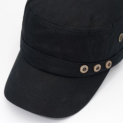 Unisex Cadet Army Cap Adjustable Flat Top Cap Washed Cotton Military Hat Baseball Cap - color: Black 3