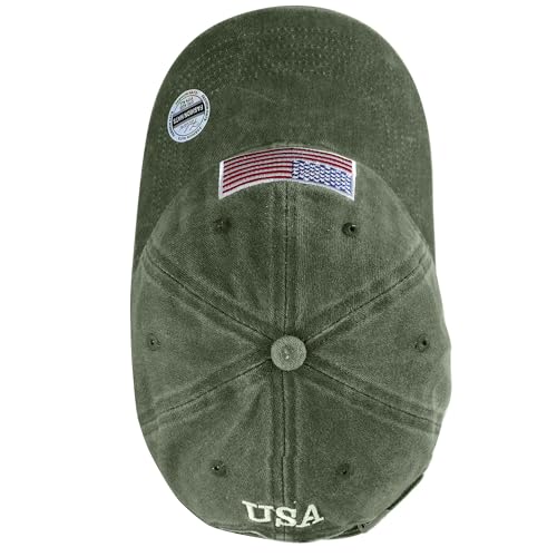 Falari USA Flag Embroidered Baseball Cap, Low Profile Adjustable Dad Hat, 100% Cotton, Pre-Washed - color: Olive Green