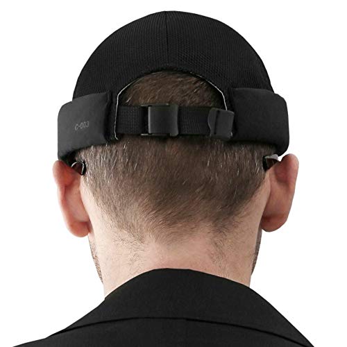 UNDERCONTROL Brimless Sailor Fisherman Mesh Hat for Men Women, Nylon Supplex UPF 40, Rolled Cuff Docker Buckle, Summer Skull Cap (Black)