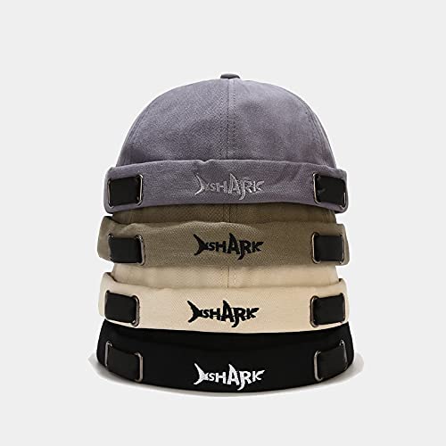 Men Hats Docker Cap Hats Beanie Sailor Cap Worker Hat Rolled Cuff Retro Brimless Hat with Adjustable - color: Shark-green