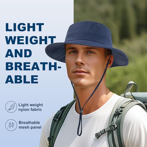 VOBOOM Unisex Wide Brim UV Protection Fishing Sun Hat - color: Navy