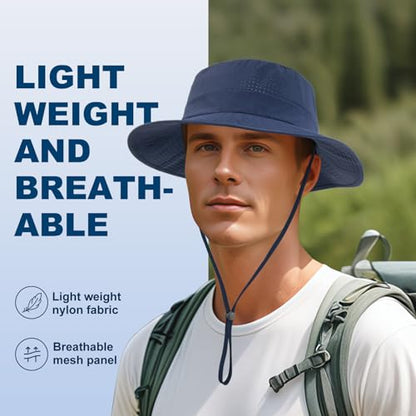 VOBOOM Unisex Wide Brim UV Protection Fishing Sun Hat - color: Navy