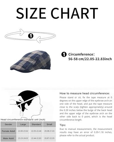 yolrdiw Classic Plaid Gatsby Ivy Flat Cap Cabbie Driving Newsboy Hat for Men Women Boy - color: Navy Blue