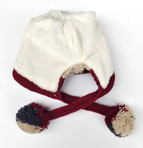 HUAMULAN Women Winter Sherpa Knit Beanie Hat Fleece Lined Ear Flaps - color: Beige Winered