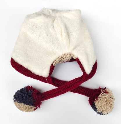 HUAMULAN Women Winter Sherpa Knit Beanie Hat Fleece Lined Ear Flaps - color: Beige Winered