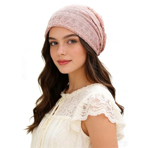 Crochet Slouchy Beanie Hat Turbans Headware for Women - color: Bea13 - Pink