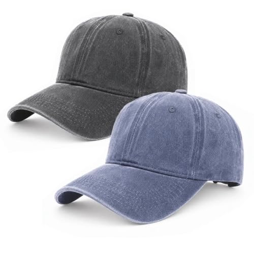 Vintage Baseball Cap for Men and Women, Washed Cotton Dad Hat, Adjustable Fit - color: Black+navy Blue, size: Medium