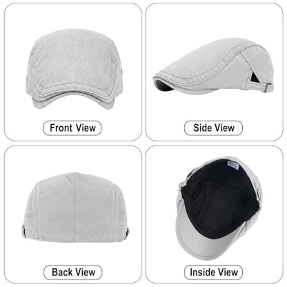 meioro Men's Cotton Newsboy Hat Striped Texture Adjustable Flat Cap - color: Grey