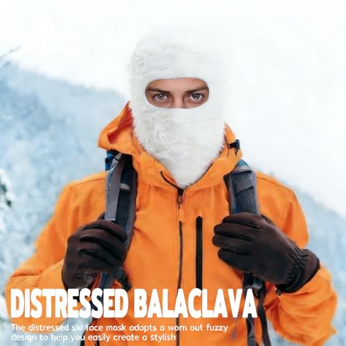 Distressed Ski Mask Balaclava, Yeat Shiesty Knitted Full-Face Mask - color: White