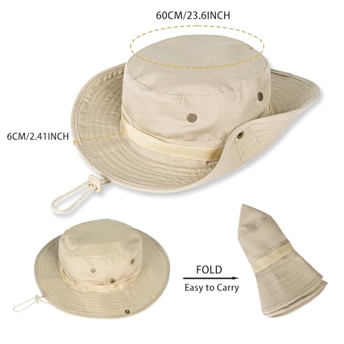 Rosoz Sun Hats for Men Women Bucket Hat UPF Protection Wide Brim Boonie Hat - color: 1pack-beige/(Arm Sleeves)