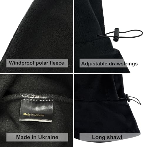 Fleece Balaclava Over Helmet - Warm Helmet Ninja Hood - Snowboard Hooded Hat Neck Gaiter Ski Mask - color: Black, size: One Size