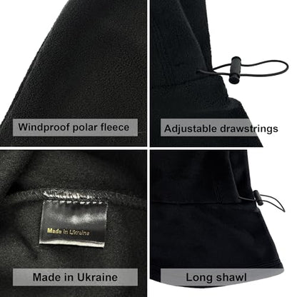 Fleece Balaclava Over Helmet - Warm Helmet Ninja Hood - Snowboard Hooded Hat Neck Gaiter Ski Mask - color: Black, size: One Size