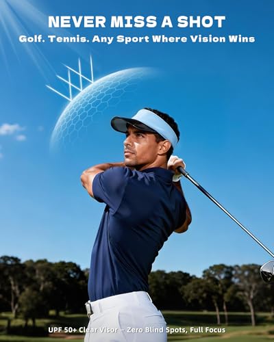 Transparent Sun Visor Hat for Women Men - UPF 50+ Clear Brim Adjustable Drawstring for Golf Tennis Pickleball - color: Sky Blue