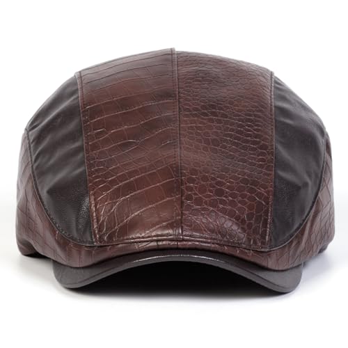 Newsboy Cap for Men, Flat Cap, PU Leather Hat - color: Spliced| Dark Brown
