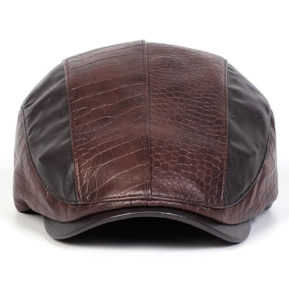 Newsboy Cap for Men, Flat Cap, PU Leather Hat - color: Spliced| Dark Brown