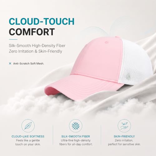 AOPREL Cloud-Touch Trucker Hat - High-Density Structured Mesh Baseball Cap Men & Women，Shape-Retaining Breathable UPF 50+ - color: Blush Pink · Soft