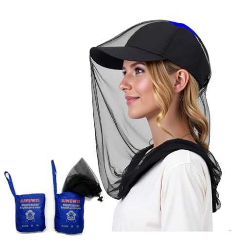 Mosquito Head Net,2 Pack Ultra Fine Ice Silk Cooling Large Long Mesh - color: Blue Black