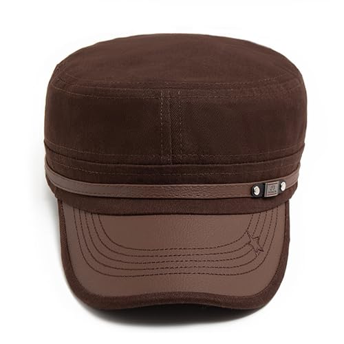 Cadet Army Cap for Men Women Military Adjustable Unisex Flat Top Hat - color: Brown