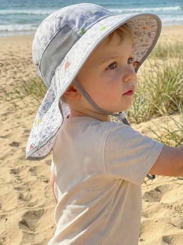 icolor Kids Sun Hat UPF50+ Sun Protection Bucket Hat Toddler Summer Beach Play Hats with Neck Flap for Girl Boy Ages 3~10 - color: Cute Dino Wilds