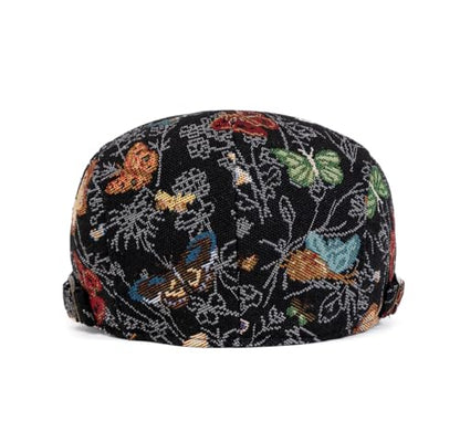 Cotton Newsboy Cap,Breathable Ivy Gatsby Cabbie Beret Hat for Men's Women Driving Hunting Golf - color: Butterfly Black