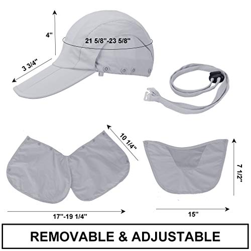 CRISTGEE Foldable Sun Cap, Fishing Hats, UPF 50+ Protection Caps with Face Mask Neck Flap - color: Light Gray