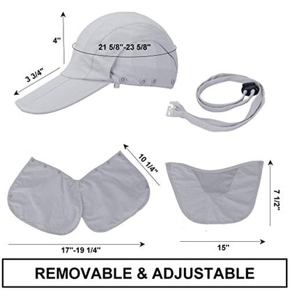CRISTGEE Foldable Sun Cap, Fishing Hats, UPF 50+ Protection Caps with Face Mask Neck Flap - color: Light Gray