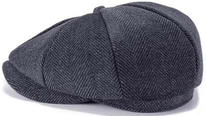 Mens Newsboy Cap High Woolen Tweed Gatsby Hat Ivy Cabbie Flat Golf Cap for Fathers Women Unisex - color: Herringbone Grey 1, size: 7-7 1/8