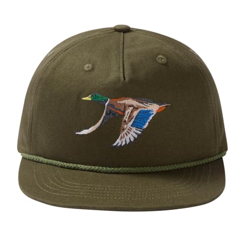 BASSDASH Embroidered Soft Top Flat Brim Duck Hat Snapback Cap for Hunting, Fishing, and Outdoor Activities - color: Army Green/Mallard
