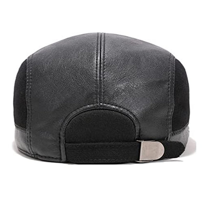 Men's Leather Newsboy Cap with Earflaps Flat Ivy Cap Cabbie Hats