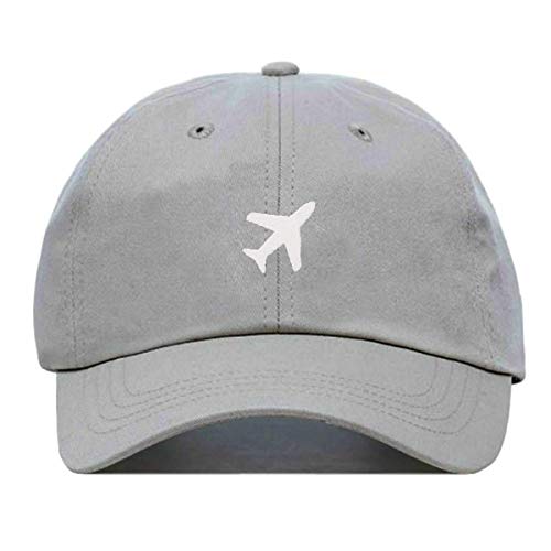 Airplane Baseball Hat, Embroidered Dad Cap, Unstructured Soft Cotton, Adjustable Strap Back (Multiple Colors) - color: Grey