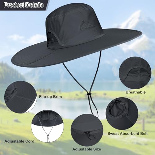 Cooltto L/XL/XXL Wide Brim Sun Hat UPF 50+ UV Protection Boonie Hat - color: Charcoal Grey, size: Large-X-Large