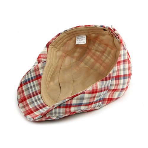Mens Plaid Newsboy Flat Cap Ivy Gatsby Driving Hunting Cabbie Hat - color: Red-plaid D