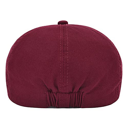 VOBOOM Cotton Washing Flat Cap Cabbie Hat Gatsby Ivy Irish Hunting Newsboy - color: Burgundy