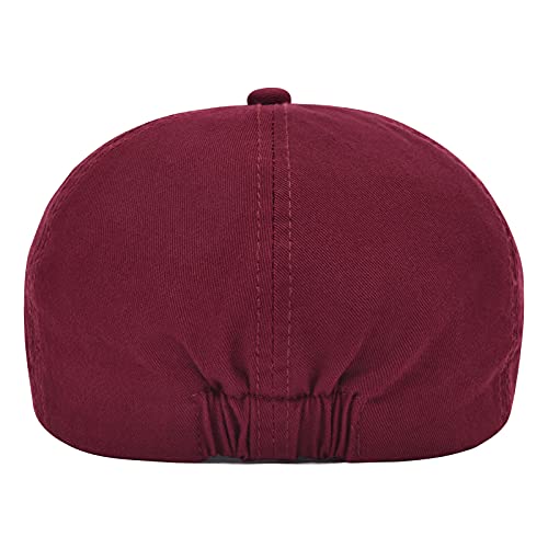VOBOOM Cotton Washing Flat Cap Cabbie Hat Gatsby Ivy Irish Hunting Newsboy - color: Burgundy