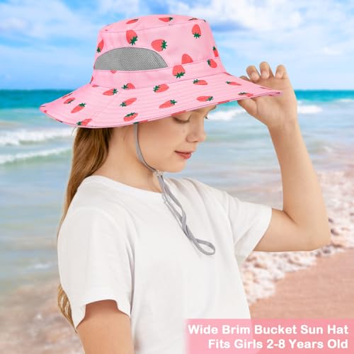 ICOSY Kids Sun Hat, UPF 50+ Girls Beach Hat for Toddler Kids - color: Pink Strawberry