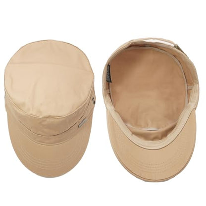 Men's Military Cadet Hat Flat Top Newsboy Cap - color: Beige