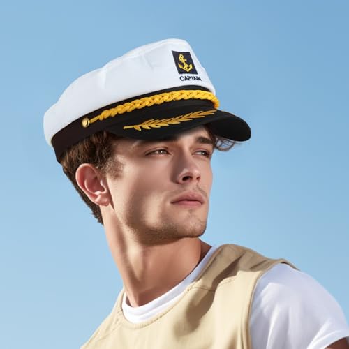Yacht Sailor Hat, Navy Captain Cap, Adult Marine Admiral Costume - color: 1 Pack White