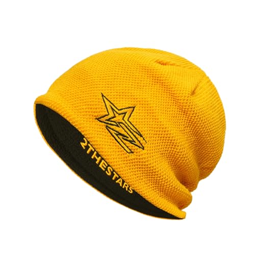 Reversible Winter Beanie Fleece Lined Warm Windproof Knit Hat - color: Yellow