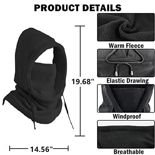 Balaclava Windproof Winter Face Mask Warm Fleece Ski Mask for Men and Women Cold Weather Motorcycle Bike Cycling Neck Warmer - color: Black