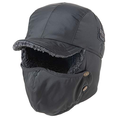 Oversized XL/XXL Waterproof Aviator Cap Faux Fur Earflap Mask Winter Trapper Hat Cold Weather - color: Grey(mask), size: XX-Large