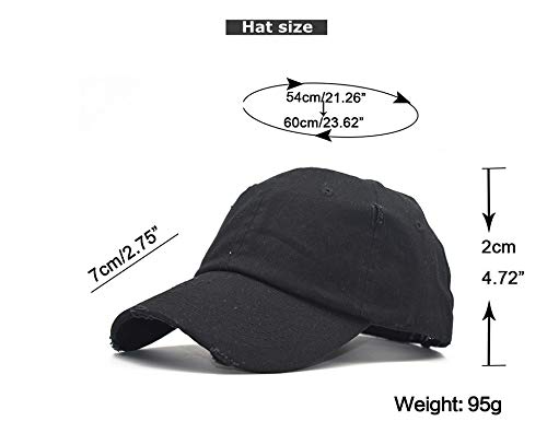 Women Distressed Ponytail Baseball-Hat Cotton Adjustable Baseball-Cap - color: Black