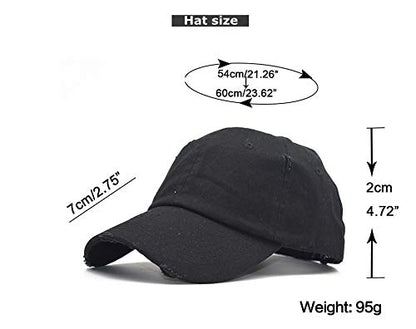 Women Distressed Ponytail Baseball-Hat Cotton Adjustable Baseball-Cap - color: Black