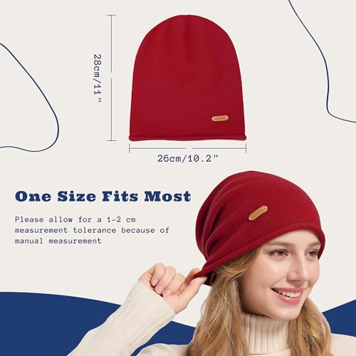 ACUSHLA 100% Merino Wool Slouchy Beanie for Women Men Winter Hat Skull Cap - color: Red