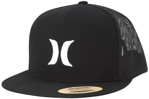 Hurley Mens Cap Flat Brim Mesh Panel Trucker Hat, Snap Back - color: Black/White