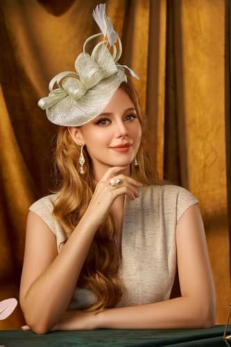 BABEYOND Fascinators Hats for Women Tea Party Glitter Pillbox Hat Derby Hat - color: Light Green