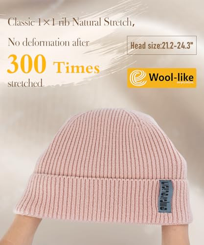 EMPIRELION Wool-Like Cuff Beanie, 0% Wool Itch-Free, Thick Thermal Knit Warm Winter Hats,Soft Stretch Outdoor Cap - color: Iced Sakura