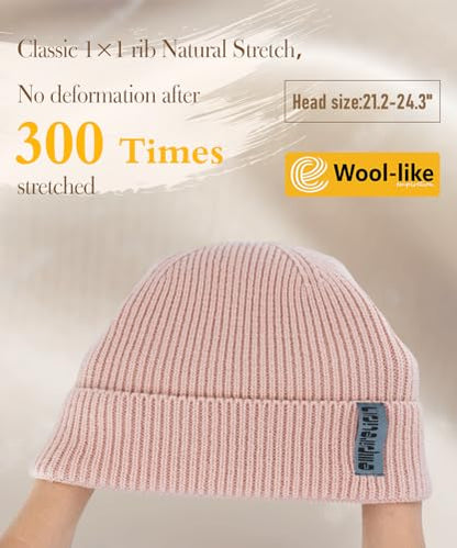 EMPIRELION Wool-Like Cuff Beanie, 0% Wool Itch-Free, Thick Thermal Knit Warm Winter Hats,Soft Stretch Outdoor Cap - color: Iced Sakura