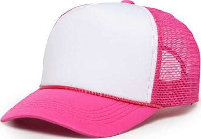 Funky Junque Blank Mesh Foam Lightweight Snapback Trucker Hat - color: White/Hot Pink